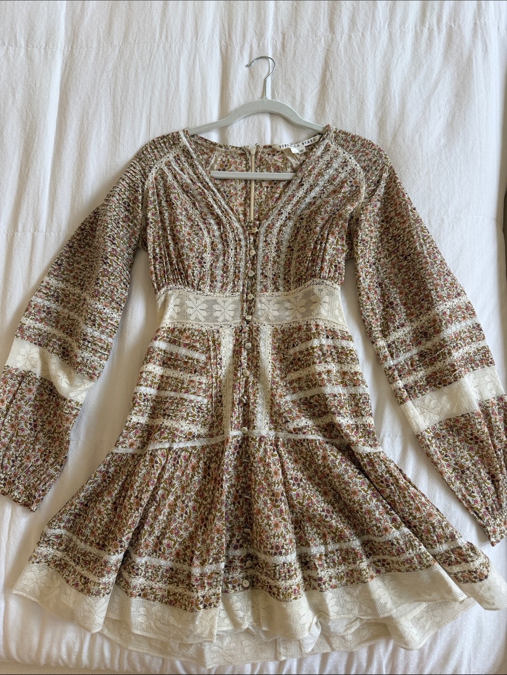 Veronica Beard Floral Mini Dress in Cream and Olive